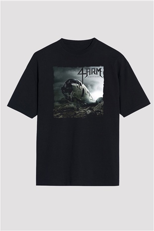 4arm Baskılı Unisex Siyah Oversize Tişört - Tshirt