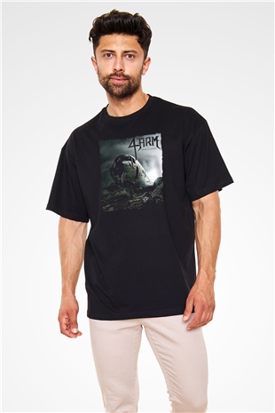 4arm Baskılı Unisex Siyah Oversize Tişört - Tshirt