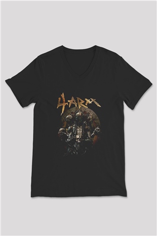 4arm Baskılı Unisex Siyah V Yaka Tişört - Tshirt