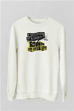 5 Seconds Of Summer Baskılı Unisex Beyaz Sweatshirt