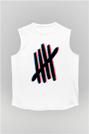 5 Seconds Of Summer Baskılı Unisex Beyaz Kolsuz Tişört