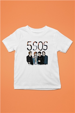 5 Seconds Of Summer Baskılı Unisex Beyaz Çocuk Tişört