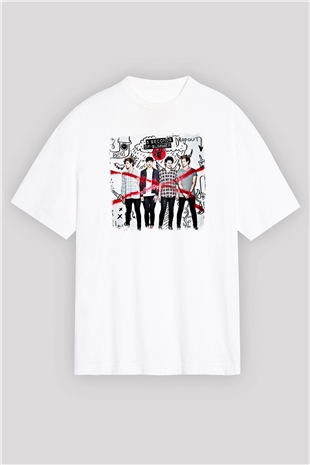 5 Seconds Of Summer Baskılı Unisex Beyaz Oversize Tişört