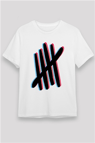 5 Seconds Of Summer Baskılı Unisex Beyaz Tişört