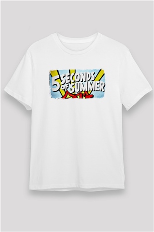 5 Seconds Of Summer Baskılı Unisex Beyaz Tişört
