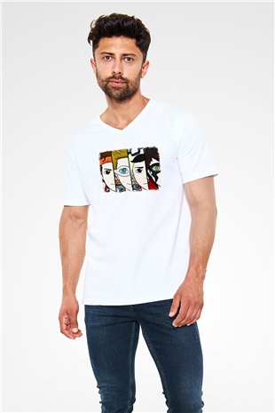 5 Seconds Of Summer Baskılı Unisex Beyaz V Yaka Tişört