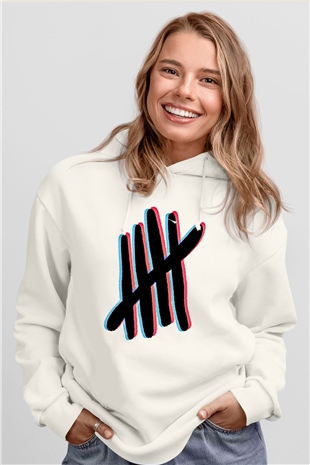 5 Seconds Of Summer Baskılı Unisex Beyaz Hoodie