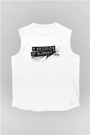 5 Seconds Of Summer Baskılı Unisex Beyaz Kolsuz Tişört