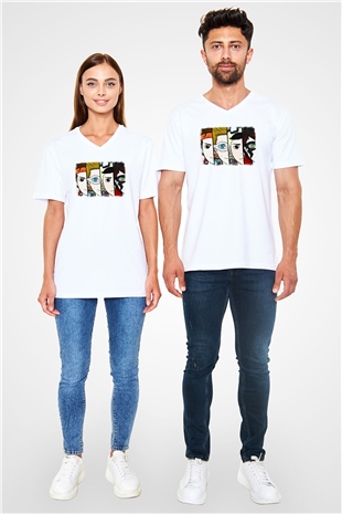 5 Seconds Of Summer Baskılı Unisex Beyaz V Yaka Tişört