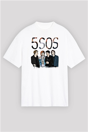 5 Seconds Of Summer Baskılı Unisex Beyaz Oversize Tişört