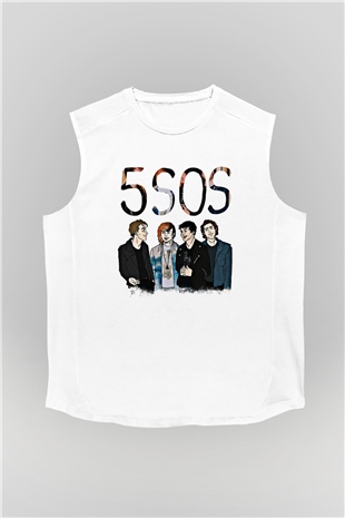 5 Seconds Of Summer Baskılı Unisex Beyaz Kolsuz Tişört