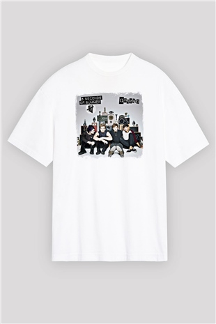 5 Seconds Of Summer Baskılı Unisex Beyaz Oversize Tişört