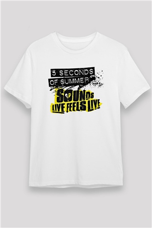 5 Seconds Of Summer Baskılı Unisex Beyaz Tişört