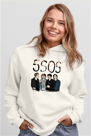 5 Seconds Of Summer Baskılı Unisex Beyaz Hoodie