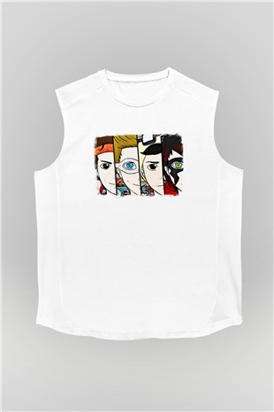 5 Seconds Of Summer Baskılı Unisex Beyaz Kolsuz Tişört