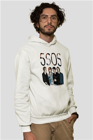 5 Seconds Of Summer Baskılı Unisex Beyaz Hoodie