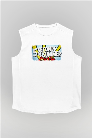 5 Seconds Of Summer Baskılı Unisex Beyaz Kolsuz Tişört