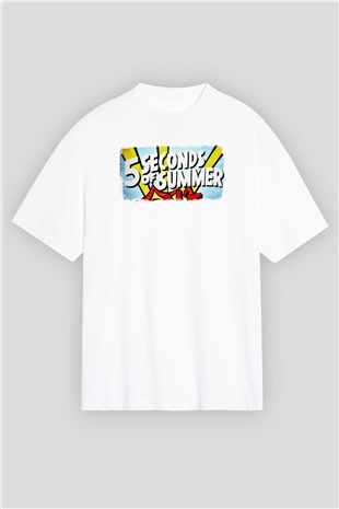 5 Seconds Of Summer Baskılı Unisex Beyaz Oversize Tişört