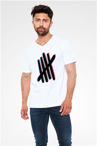 5 Seconds Of Summer Baskılı Unisex Beyaz V Yaka Tişört