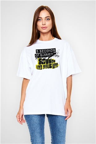 5 Seconds Of Summer Baskılı Unisex Beyaz Oversize Tişört