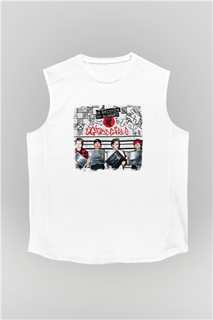 5 Seconds Of Summer Baskılı Unisex Beyaz Kolsuz Tişört