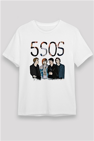 5 Seconds Of Summer Baskılı Unisex Beyaz Tişört
