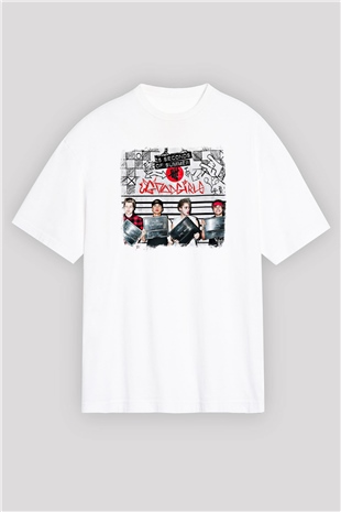 5 Seconds Of Summer Baskılı Unisex Beyaz Oversize Tişört