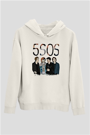 5 Seconds Of Summer Baskılı Unisex Beyaz Hoodie