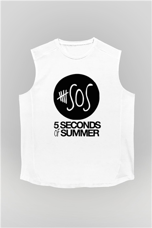5 Seconds Of Summer Baskılı Unisex Beyaz Kolsuz Tişört