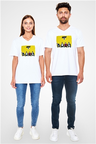5 Seconds Of Summer Baskılı Unisex Beyaz V Yaka Tişört