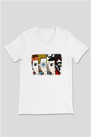 5 Seconds Of Summer Baskılı Unisex Beyaz V Yaka Tişört