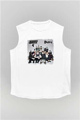 5 Seconds Of Summer Baskılı Unisex Beyaz Kolsuz Tişört