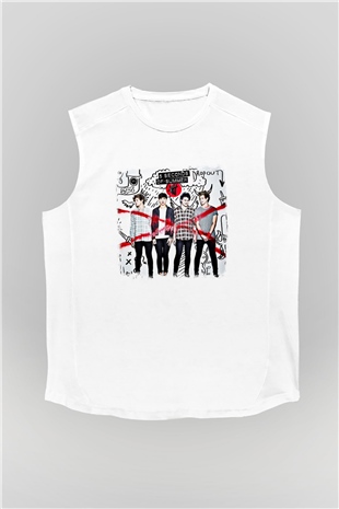 5 Seconds Of Summer Baskılı Unisex Beyaz Kolsuz Tişört
