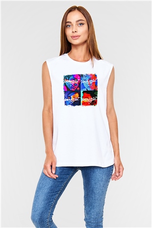 5 Seconds Of Summer Baskılı Unisex Beyaz Kolsuz Tişört