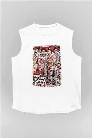 5 Seconds Of Summer Baskılı Unisex Beyaz Kolsuz Tişört