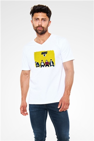 5 Seconds Of Summer Baskılı Unisex Beyaz V Yaka Tişört