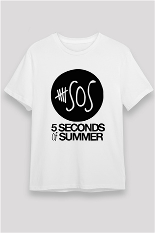 5 Seconds Of Summer Baskılı Unisex Beyaz Tişört