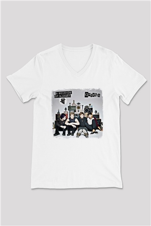 5 Seconds Of Summer Baskılı Unisex Beyaz V Yaka Tişört
