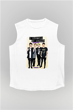 5 Seconds Of Summer Baskılı Unisex Beyaz Kolsuz Tişört