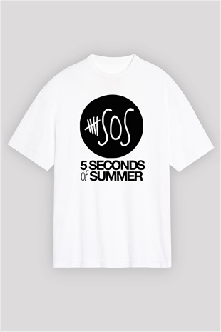 5 Seconds Of Summer Baskılı Unisex Beyaz Oversize Tişört