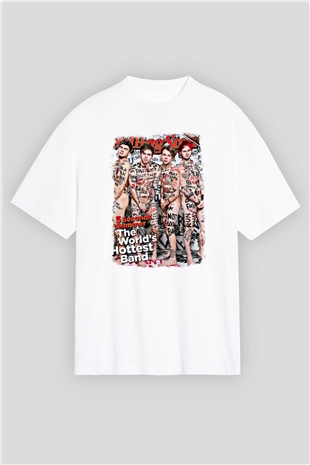 5 Seconds Of Summer Baskılı Unisex Beyaz Oversize Tişört