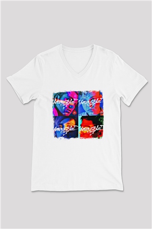 5 Seconds Of Summer Baskılı Unisex Beyaz V Yaka Tişört