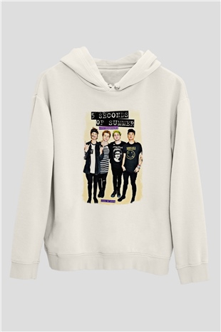5 Seconds Of Summer Baskılı Unisex Beyaz Hoodie