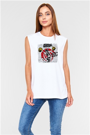 5 Seconds Of Summer Baskılı Unisex Beyaz Kolsuz Tişört