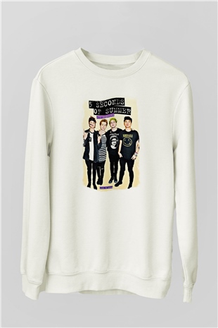 5 Seconds Of Summer Baskılı Unisex Beyaz Sweatshirt