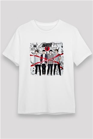 5 Seconds Of Summer Baskılı Unisex Beyaz Tişört