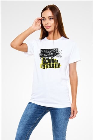 5 Seconds Of Summer Baskılı Unisex Beyaz Tişört