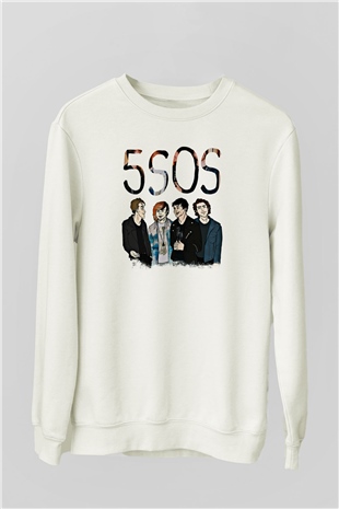 5 Seconds Of Summer Baskılı Unisex Beyaz Sweatshirt