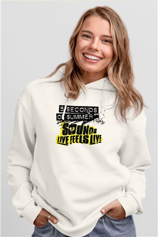 5 Seconds Of Summer Baskılı Unisex Beyaz Hoodie