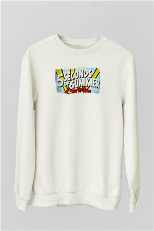 5 Seconds Of Summer Baskılı Unisex Beyaz Sweatshirt
